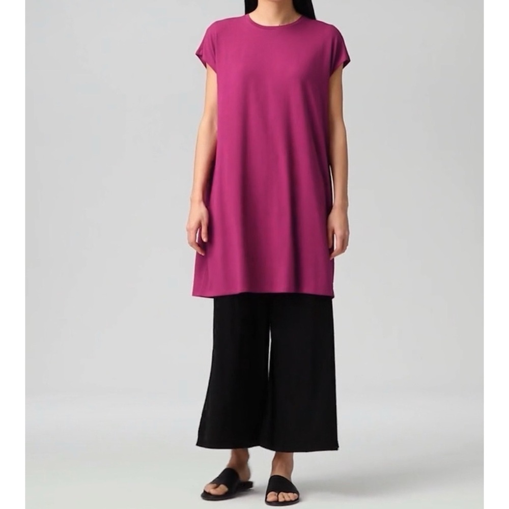 Eileen Fisher Fine Jersey Cap Sleeve Dress Berry Tencel Size Small